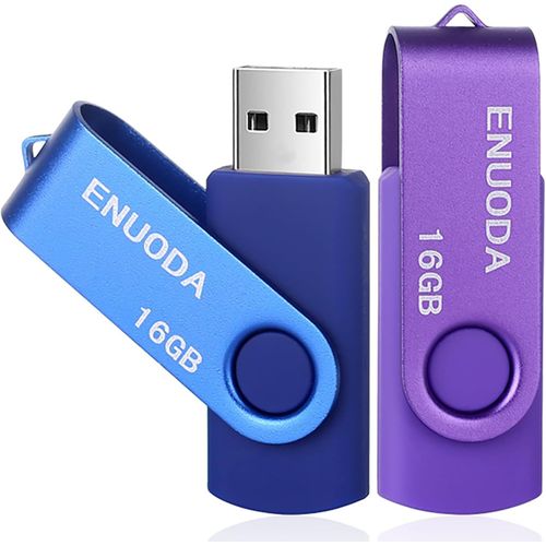 Cl USB 16 Go Lot de 2 Cle USB 2.0 Flash Drive Stockage Rotation Disque Mmoire Stick avec Lumire LED(Bleu Violet)