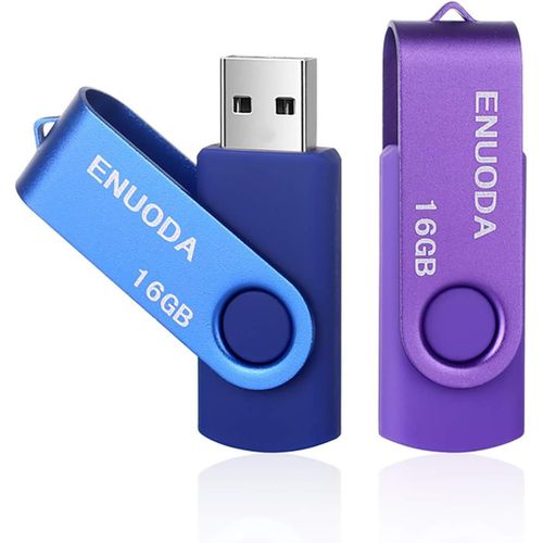 Cl USB 16 Go Lot de 2 Cle USB 2.0 Flash Drive Stockage Rotation Disque Mmoire Stick avec Lumire LED(Bleu Violet).[Y10]