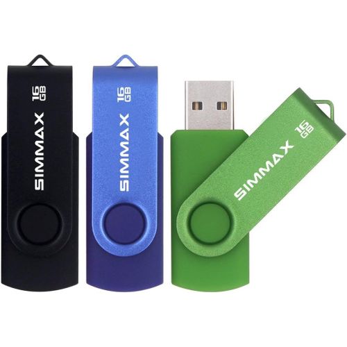 Cl USB 16 Go Lot de 3 USB 2.0 Flash Drive Pivotant Stockage Disque Mmoire Stick Pendrive (16Go Noir Bleu Vert).[F875]