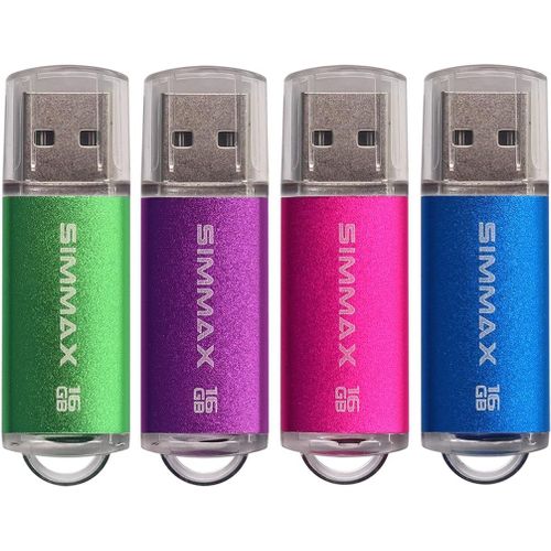 Cl USB 16 Go Lot de 4 Mmoire Stick USB 2.0 Flash Drive Pivotant Stockage Disque Pendrive par SIMMAX (16Go Vert Violet Rose Bleu)