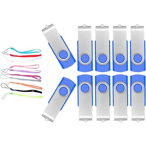 Cl USB 2.0 1 Go Lot de 10 Cles USB Disque Flash USB Pivotante Clef USB 1Go Mmoire Stick pour PC Couleur Bleu Pen Drive avec Cordes by