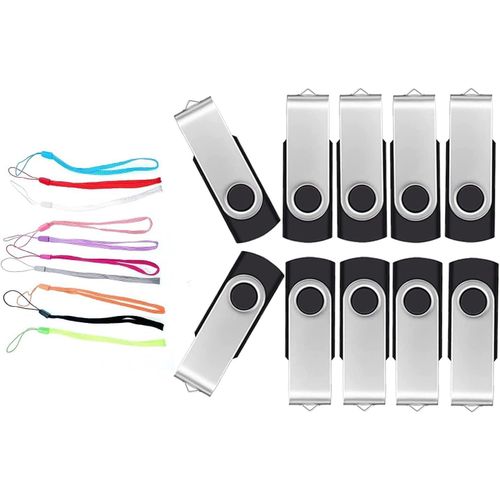 Cl USB 2.0 2 Go Lot de 10 Disque Flash USB Pivotante Cles USB 2Go Clef USB pour PC Stockage de Donnes Couleur Noir Pen Drive avec Cordes by