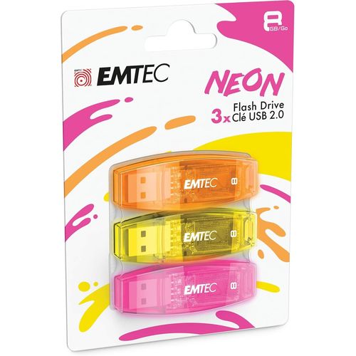 Cl USB 2.0 C410 , Mmoire Flash Drive De 8 Go, Lecture 5Mb/S, criture 15Mb/S , Compatible USB 2.0, USB 3.0, Transparentes Non Fluo Avec Capuchon , Pack De 3