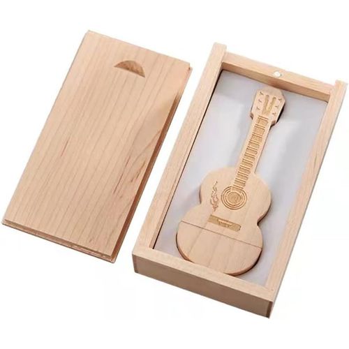 Cl USB 2.0 en forme de guitare en bois d'rable avec bote en bois (2.0 8 Go)