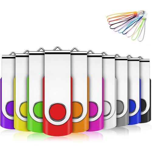 Cle USB 2 Go,Cl USB 2.0 Flash Drive Clef USB Pivotant Stockage Disque Mmoire Stick avec 10 Cordes (10 Couleurs 2GB*10PCS)