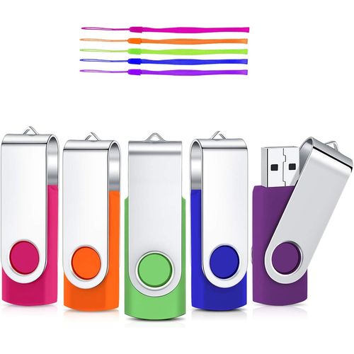 Cl USB 2 Go Lot de 5 Cle USB 2.0 Memory Stick Stockage Disque Rotatif Lot Clef USB Flash Drive avec indicateur LED (Couleurs mlanges avec des Cordes)