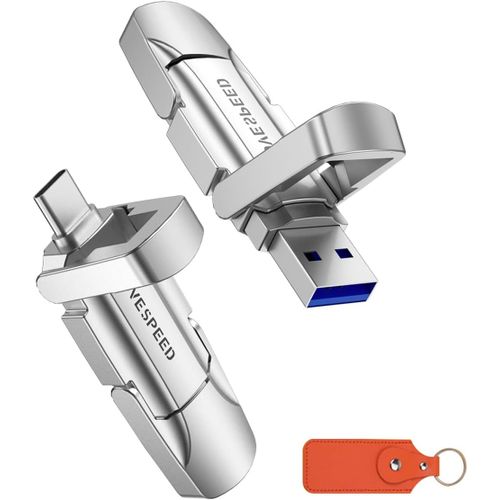 Cl USB 256 Go USB 3.2-SSD Externe avec 520 Mo/s,Type C de 2me Gnration Disque Dur SSD Externe,Comprend Un Porte-cls et Une Pochette en Cuir