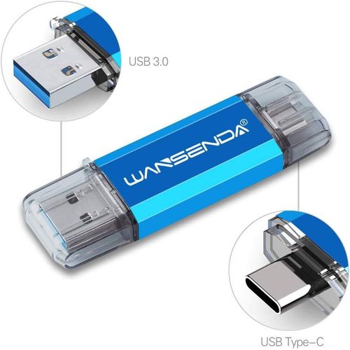 Cl USB 256GB USB 3.0 Type C Cl USB C Wansenda OTG USB Flash Drive pour Type C appareils Android/PC/Mac (256Go,Bleu)