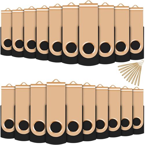 Cle USB 2GB, Cl USB 2.0 Flash Drive Clef USB Pivotant Stockage Disque Mmoire Stick Pendrive avec 20 Cordes (2GB*20PCS Or)