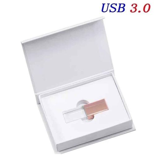 cl usb 3.0 avec,lecteur flash avec verre transparent,cadeau- Rose gold with box-64GB