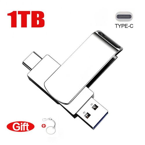 Cl USB 3.0 haute vitesse en mtal 16 To,cl USB 2 To,8 To,4 To,cl USB,mmoire SSD portable,disque flash USB,adaptateur TYPE-C - Type Silver 1TB