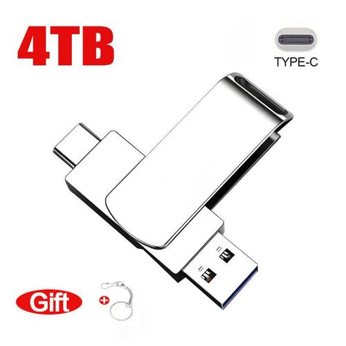 Cl USB 3.0 haute vitesse en mtal 16 To,cl USB 2 To,8 To,4 To,cl USB,mmoire SSD portable,disque flash USB,adaptateur TYPE-C - Type Silver 4TB