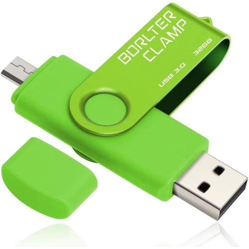 Cl USB 32 Go, 2 en 1 OTG USB 3.0 Mmoire Stick, Pivotant U Disque avec Port Micro USB pour Smartphone Android, Tablette et Ordinateur (Vert)