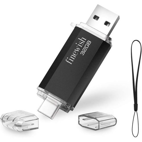 CL USB 32 Go 2 en 1 Type C Pen Drive 32 GB Portable Clef USB 32go USB C 2.0 Stick 32gb pour Huawei Xiaomi Oneplus OTG Android Appareils TLvision (Noir)