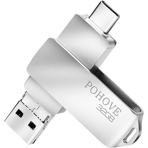 Cl USB 32 Go,3 en 1 Type C/Micro USB/USB 3.0 Flash Drive 32 GB Mtal Clef USB C 32go pour PC,Tablette,Android Smartphone pour Transmission Et Le Stockage De Donnes (Argent)