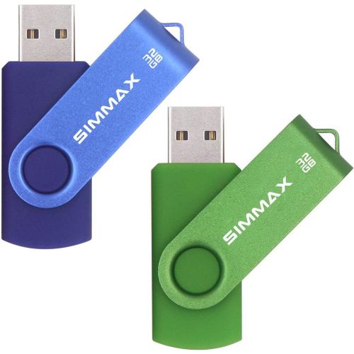Cl USB 32 Go Lot de 2 USB 2.0 Flash Drive Pivotant Stockage Disque Mmoire Stick (32Go Bleu Vert)