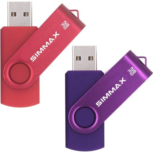 Cl USB 32 Go Lot de 2 USB 2.0 Flash Drive Pivotant Stockage Disque Mmoire Stick (32Go Rouge Violet)