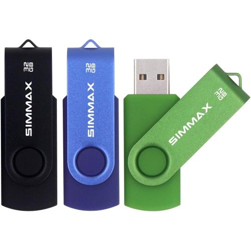 Cl USB 32 Go Lot de 3 USB 2.0 Flash Drive Pivotant Stockage Disque Mmoire Stick (32Go Noir Bleu Vert)