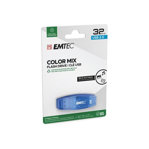 Cl USB 2.0 EMTEC C410 Color Mix 32 Go Bleu