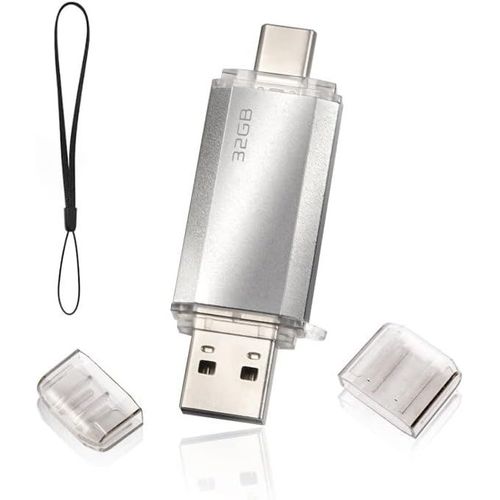Cl USB 32Go 2.0 2 en 1 Rapide,OTG Cl USB C 32Go 2 en 1 Type C USB 2.0 en Mtal,Pen Drive 32GB Flash Drive 32GB pour PC/Smartphones/MacBook Pro(Argent)