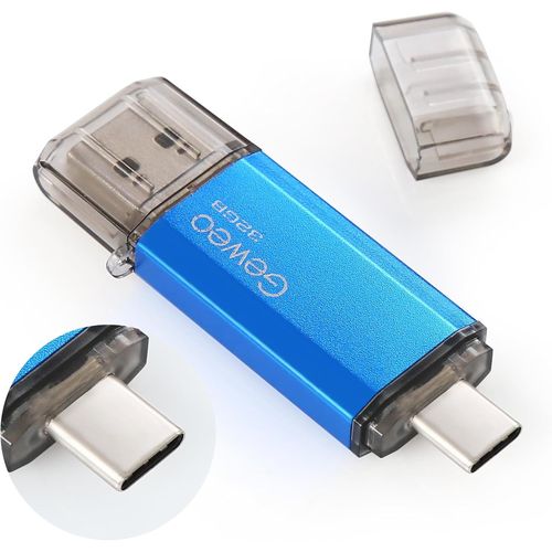 CL USB 32Go, 2 en 1 OTG Flash Drive USB 2.0 Type C Pen Drive 32 Go Memory Stick pour Smartphone, PC, Ordinateur Portable Stockage de Donnes (Bleu).[F940]