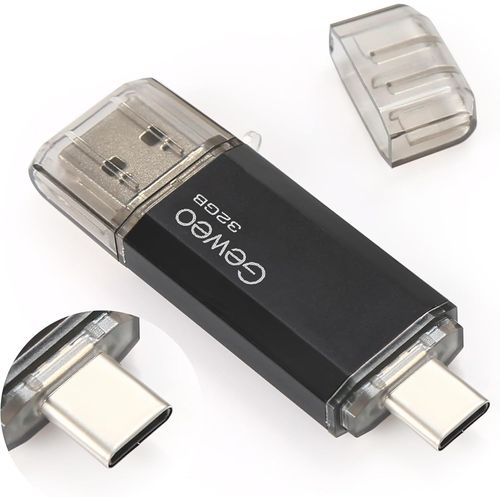 CL USB 32Go,2 en 1 OTG Flash Drive USB 2.0 Type C Pen Drive 32 Go Memory Stick pour Smartphone,PC,Ordinateur Portable Stockage de Donnes (Noir)