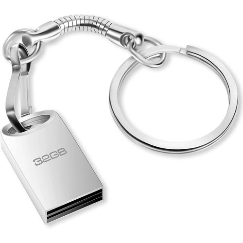Cl USB 32Go,Mtal Drive USB 2.0 32Go Thumb Flash Drive Impermable Mini Pen Drive Portable Memory Stick pour Ordinateur Portable/PC/Smart TV/Stockage de donnes Externe (Argent)