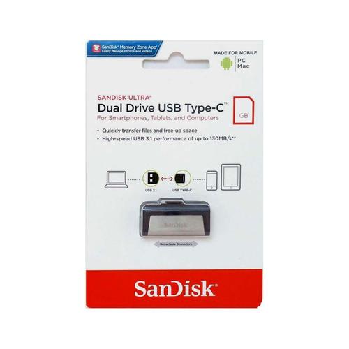 Cl USB 3.1 Type C SanDisk Ultra Dual 32Go Argent - Double connecteur USB Type-C et Type-A