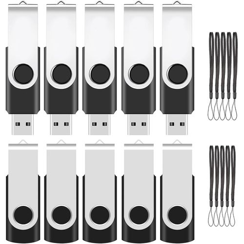 Cl USB 4 Go Lot de 10 Rotation Pendrive USB 2.0 Mmoire Stick Noir Disque avec 10 Cordes (10 Couleurs,4GB*10PCS)
