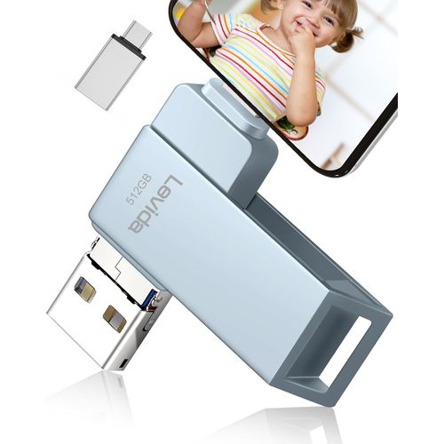 Cle USB 512Go pour Phone, cl USB c Porte,Cl Photo,Extension de Cle Mmoire Externe pour Tlphone Android,Tlphone iOS,Ordinateur Portable,Vidos/Photos/Document,Gris