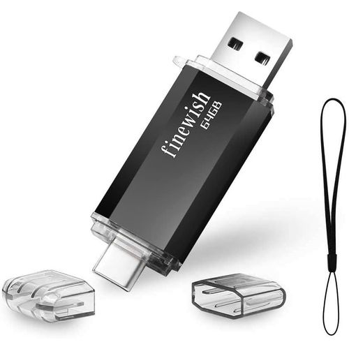 CL USB 64 Go,2 en 1 Type C Pen Drive 64 GB Portable Clef USB 64go USB C 2.0 Stick 64gb pour Huawei Xiaomi Oneplus OTG Android Appareils TLvision (Noir)