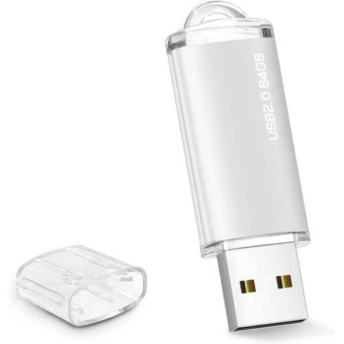 Cle USB 64 GO, Cl USB 64 Giga Mini Clef USB 64GO USB 2.0 Pen Drive 64GB avec Lumire LED pour Ordinateur Portable, Tablette, PC etc Stockage Donnes (Argent).[F949]