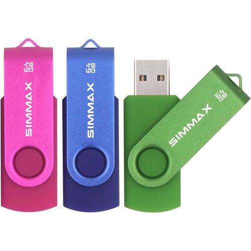 Cl USB 64 Go Lot de 3 Mmoire Stick USB 2.0 Flash Drive Rotation Stockage Disque (64Go Rose Bleu Vert)