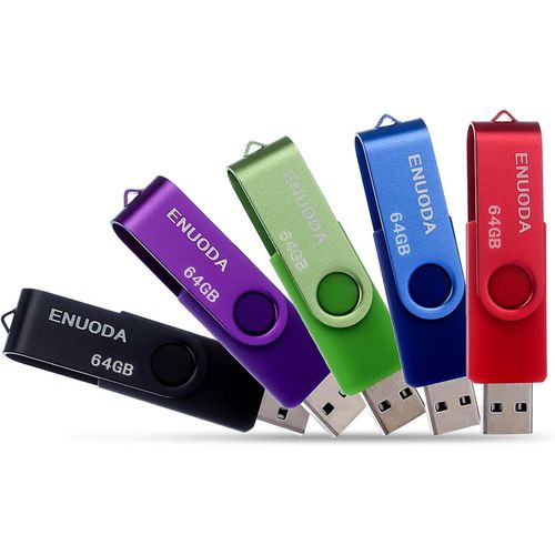 Cl USB 64 Go Lot de 5 Cle USB 2.0 Flash Drive Stockage Rotation Disque Mmoire Stick avec Lumire LED (Rouge Vert Noir Bleu Violet)