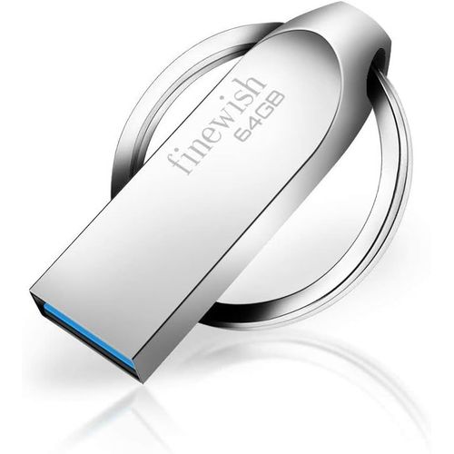 Cle USB 64 Go,Mtal CL USB 3.0 64 Go Impermable USB 3.0 Pen Drive 64 GB Portable Clef USB 64go pour Ordinateur Portable/Pc/Voiture Etc.Lecture maximale de 80 Mo/s (Argent)