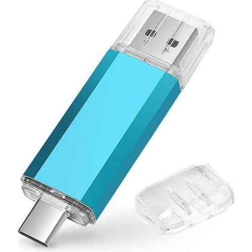 Cl USB 64 Go Type C Clef USB 64GO 2 en 1 OTG Flash Drive Pendrive Cle USB 64 GB pour Samsung Huawei Xiaomi Oneplus etc (Bleu)