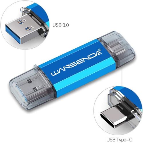 Cl USB 64 Go USB 3.0 Type C Cl USB C Wansenda OTG USB Flash Drive pour Type C appareils Android/PC/Mac (64Go,Bleu)