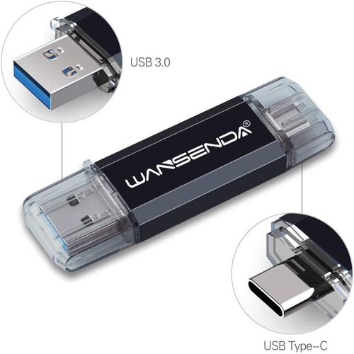 Cl USB 64 Go USB 3.0 Type C Cl USB C Wansenda OTG USB Flash Drive pour Type C appareils Android/PC/Mac (64Go,Noir)