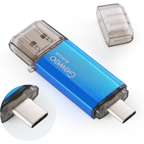 CL USB 64Go,2 en 1 OTG Flash Drive USB 2.0 Type C Pen Drive 64 Go Memory Stick pour Smartphone,PC,Ordinateur Portable Stockage de Donnes (Bleu)