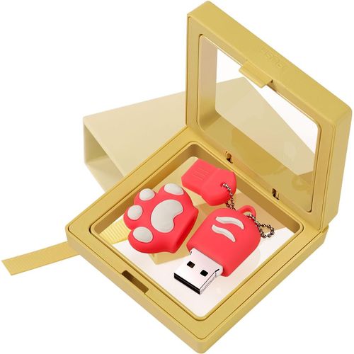 Cle USB 64Go, Cls USB Flash Drive Mignon Clef USB 2.0 avec Bote Cadeau, Pattes de Chat en Silicone Design Memory Stick Cartoon Stockage USB Cadeau Romantique Pen Drive - Rose