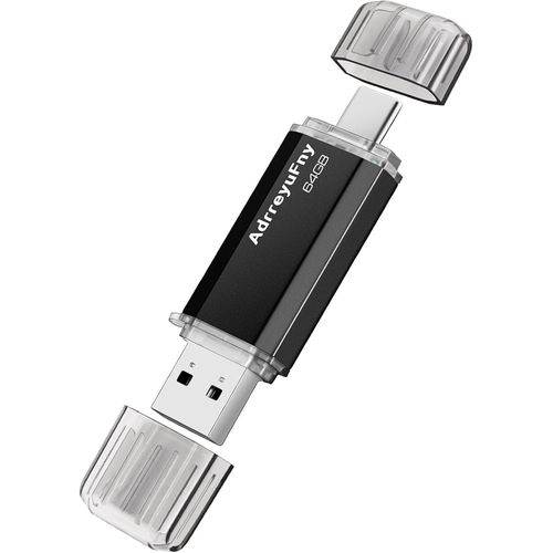 Cl USB 64Go,Flash Drive 64Go OTG 2 en 1 Type C USB 2.0 Mmoire Stick pour PC,Tablette,Smartphone (Noir)