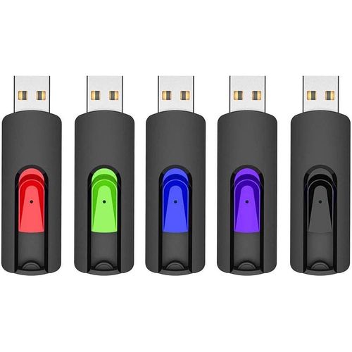 Cl USB 64Go,Lot de 5 Cle USB 2.0 64 Go rtractable Glisser,USB en Gros 64 Go Stockage Donnes avec Lumire LED (5 Couleures,USB 2.0)