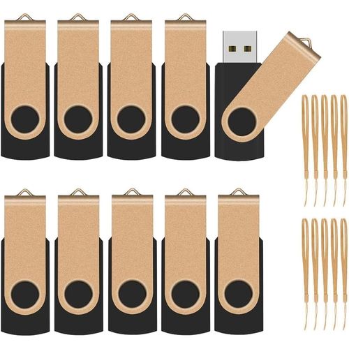 Cl USB 8 Go 10pcs avec Lanyards Rotating Foldable USB 2.0 Memory Stick 8GB Memory Stick USB Flash Drive (8 Go,10 pices) Or