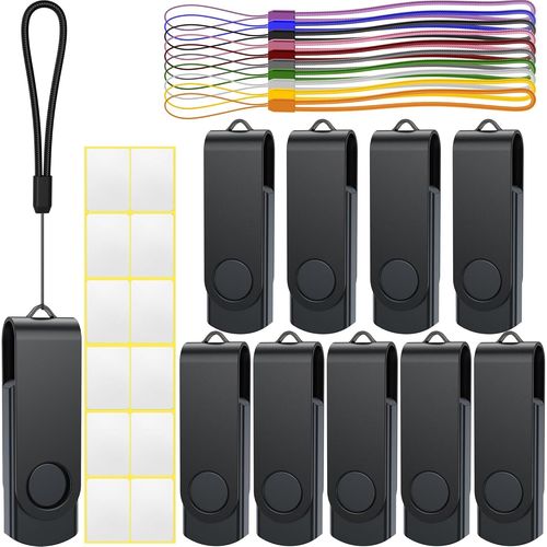 Cle USB 8 Go Lot de 10 USB 2.0 Cl USB Flash Drive Rotative Clef USB Noir Mmoire Stick Mtal Flash Drive avec Cordes