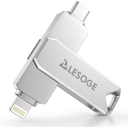 Cle USB C 128 Go Apple Certifi MFi,Cl USB iPhone Stockage Externe Photo Stick,USB 3.0 Flash Drive Sauvegarde Photos Vidos,3 en 1 Clef USB pour iPhone/Type C/iPad/Android/PC/Mac(Gris)