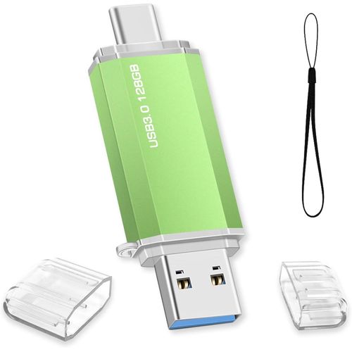 Cl USB C 128 GO,Cl USB 128Go 3.0 OTG Type C Flash Drive 2 en 1 Pen Drive Portable Clef USB Mmoire Stick pour Ordinateur Portable/PC/Voiture/Tablette/Smartphone/TV (Vert)