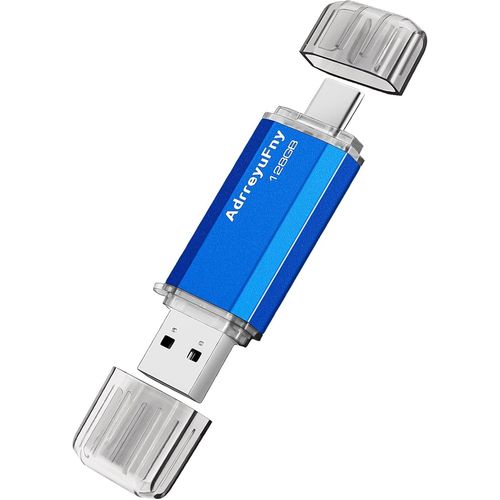 Cl USB C 128 GO, Clef USB 2.0 Pendrive 2 en 1 OTG 2 en 1 Portable Pen Drive Dual Mmoire Stick USB Flash Drive pour Smartphones, Tablette, PC etc (Bleu)