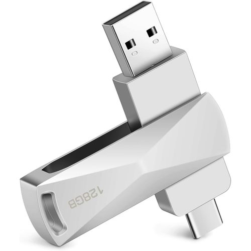 Cl USB C 128GO, Type-C Clef USB 128 GO, 2 en 1 OTG Pendrive 128GB, Type C et USB 2.0 Mmoire Stick pour Smartphones Dot Type-C et OTG Activ, Macbook, PC, Tablette (Argent)