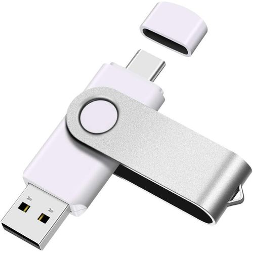 Cl USB C 16 Go 1 pice, OTG USB C Pen Drive, USB 2.0 et USB C Flash Drive, Type C Memory Stick pour USB A + USB C Smartphone Android Mtal Blanc