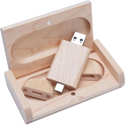 Cl Usb C 16 Go, Cl Usb C Flash Usb 3.0 Cl Usb C Haute Vitesse Double Otg Pen Drive Bote En Bois D'rable Pour Tv, Voiture, Smartphones, Pc, Ordinateur Portable[X1740]